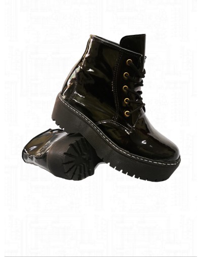 Botas para mujer de charol con plataforma con cordones  Amarrar