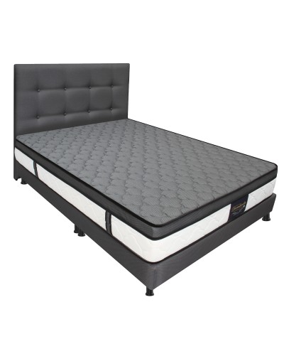 Combo Colchón Dublin Gris QueenBase Cama DivididaAlmohadasCabecero