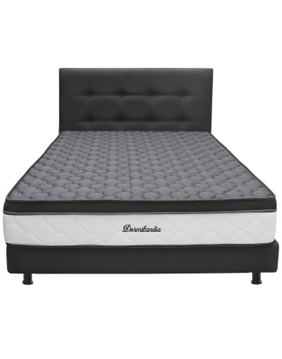 Combo Colchón Dublin Gris QueenBase Cama DivididaAlmohadasCabecero