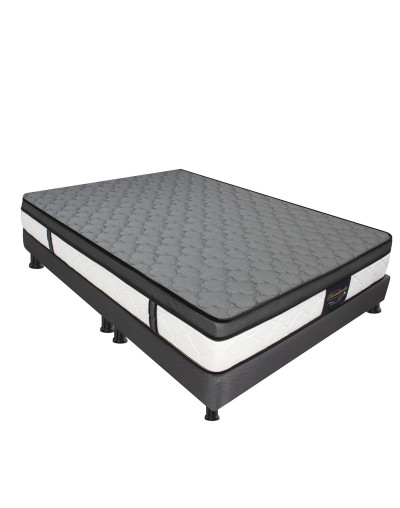 Combo Colchón Dublin Gris QueenBase Cama DivididaAlmohadasCabecero