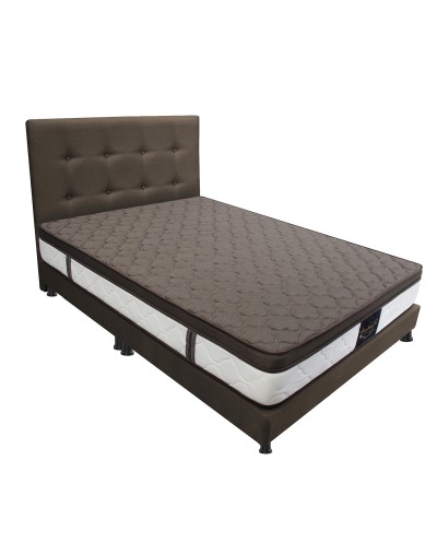 Combo Colchón Dublin Café QueenBase Cama DivididaAlmohadasProtectorCabecero
