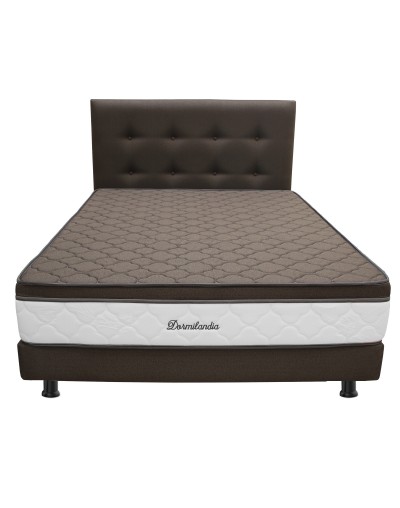 Combo Colchón Dublin Café QueenBase Cama DivididaAlmohadasProtectorCabecero