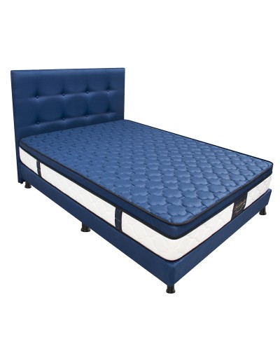 Combo Colchón Dublin Azul DobleBase Cama Entera AlmohadasProtectorCabecero