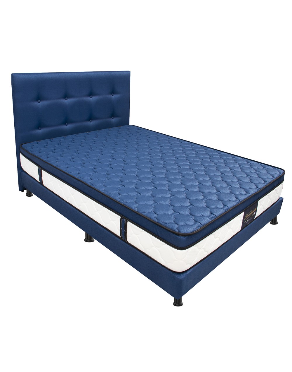 Combo Colchón Dublin Azul DobleBase Cama Entera AlmohadasProtectorCabecero