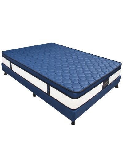 Combo Colchón Dublin Azul DobleBase Cama Entera AlmohadasProtectorCabecero