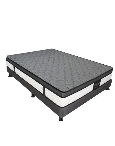 Combo Colchón Dublin Gris  Sencillo  Base Cama Entera AlmohadaProtector