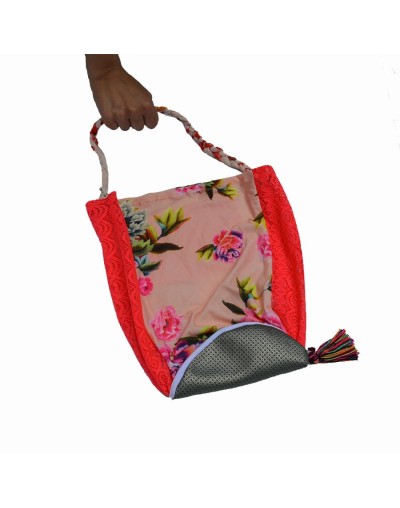 Bolsa plegable flores fucsia