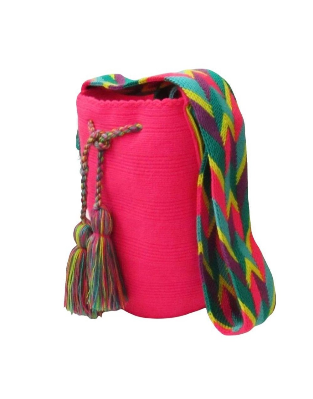 Mochila wayuu unicolor neon fucsia