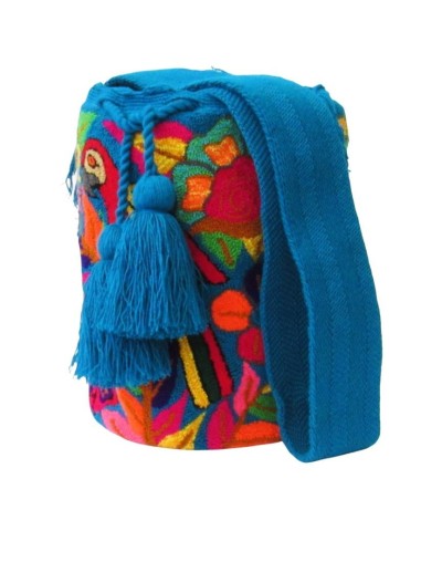Mochila wayuu payonada fondo azul