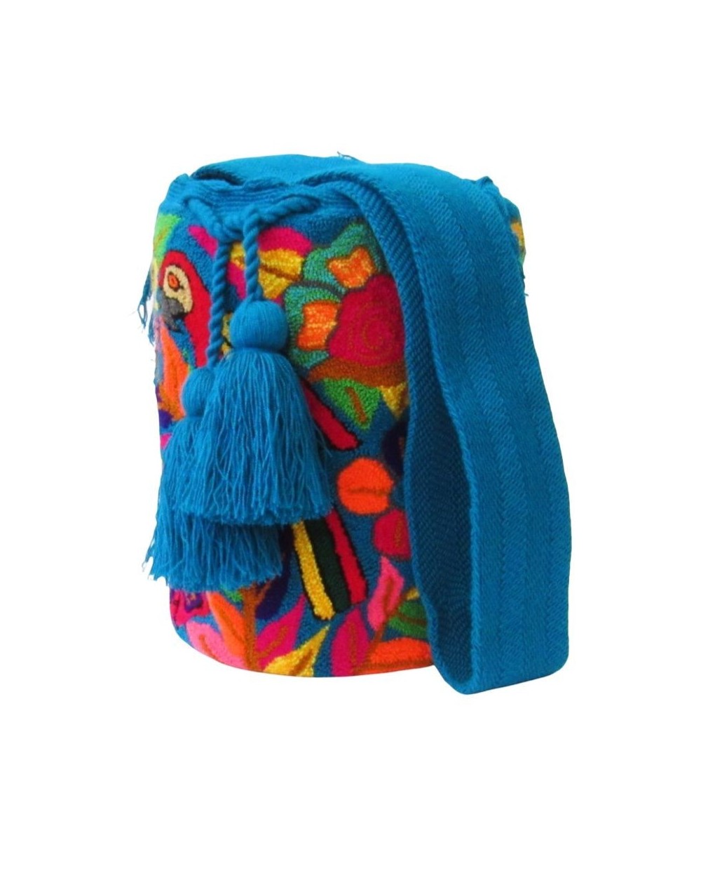 Mochila wayuu payonada fondo azul