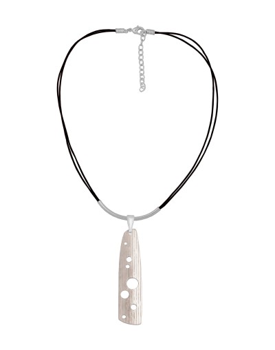 Collar cuero negro Emmen plateado
