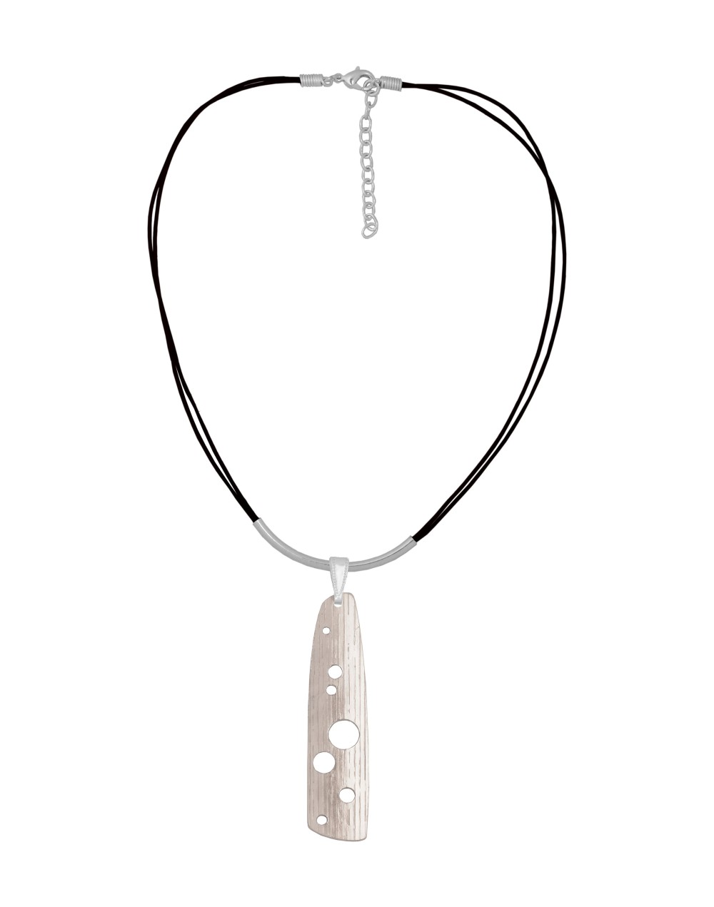 Collar cuero negro Emmen plateado