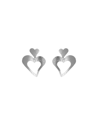 Arete corazón grande plateado
