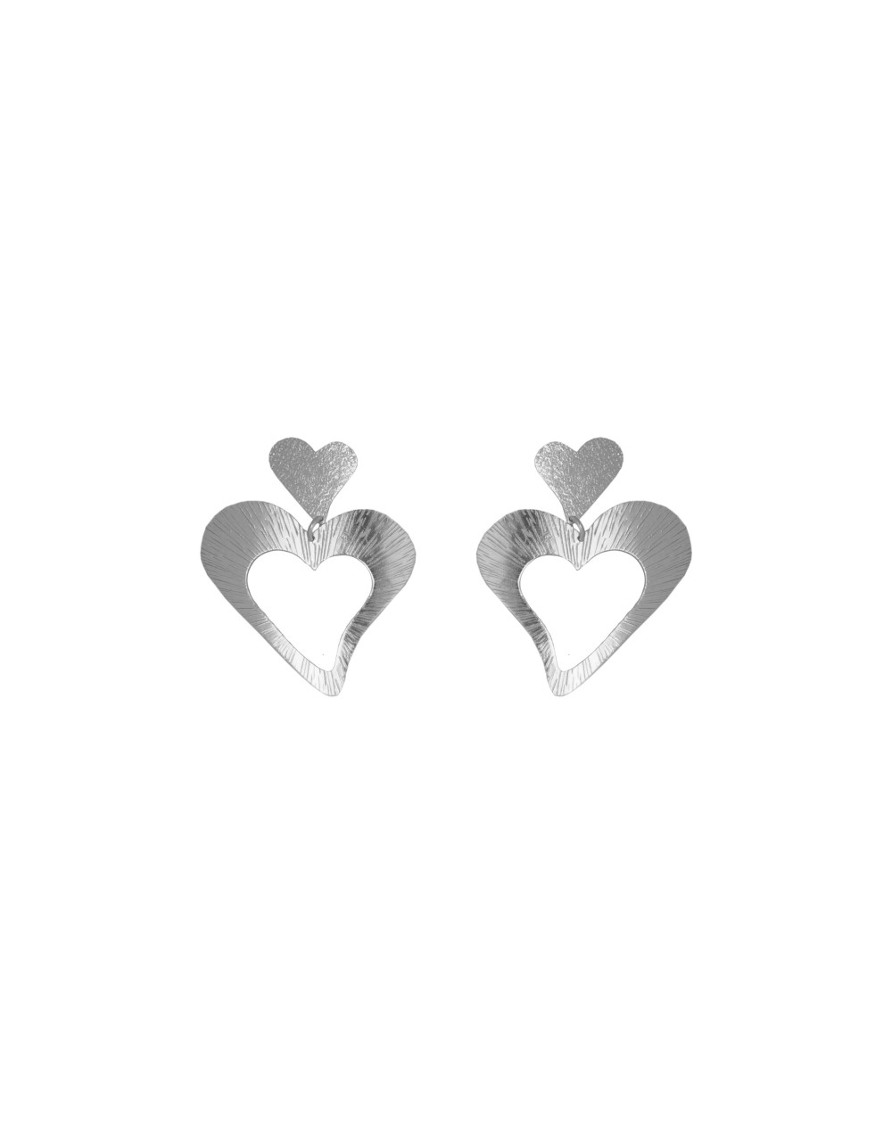 Arete corazón grande plateado