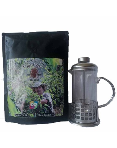 Combo de libra 500 gramos de entremonte café de origen y prensa francesa de 350 ml