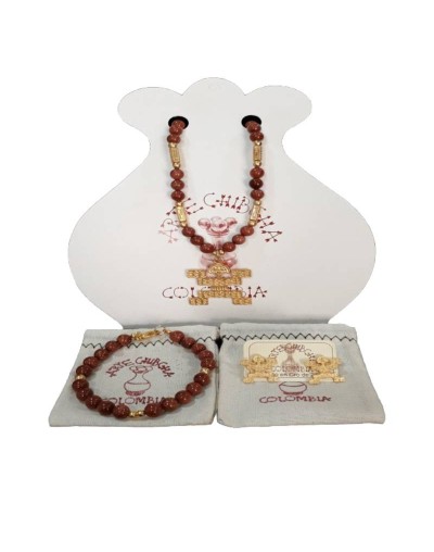 Set en piedra semipreciosa lluvia de oro collar pulsera y arete Semi precious sand stone set necklace bracelet earrings