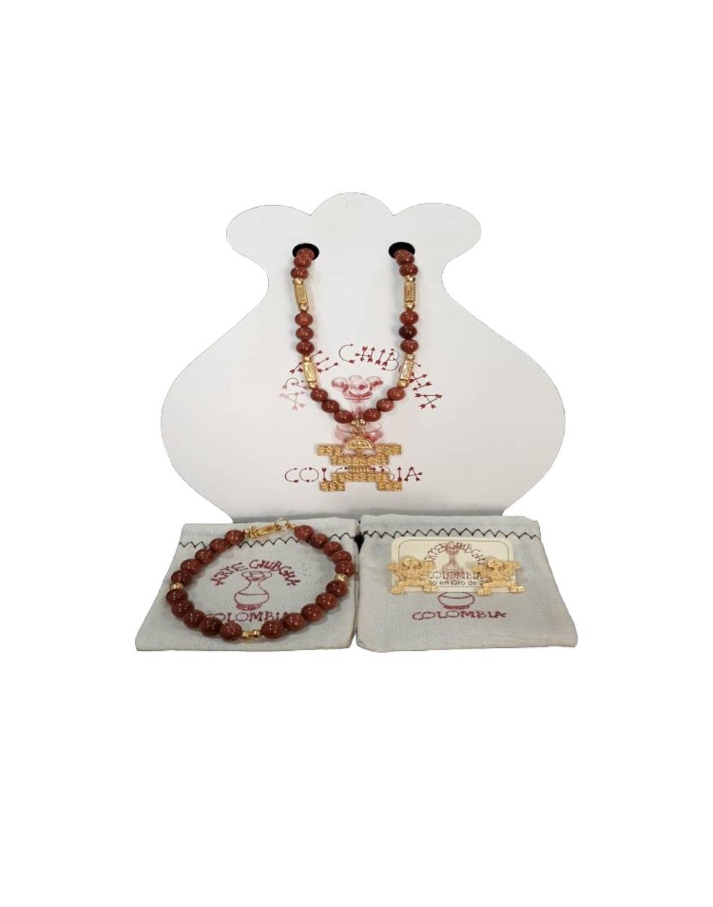 Set en piedra semipreciosa lluvia de oro collar pulsera y arete Semi precious sand stone set necklace bracelet earrings