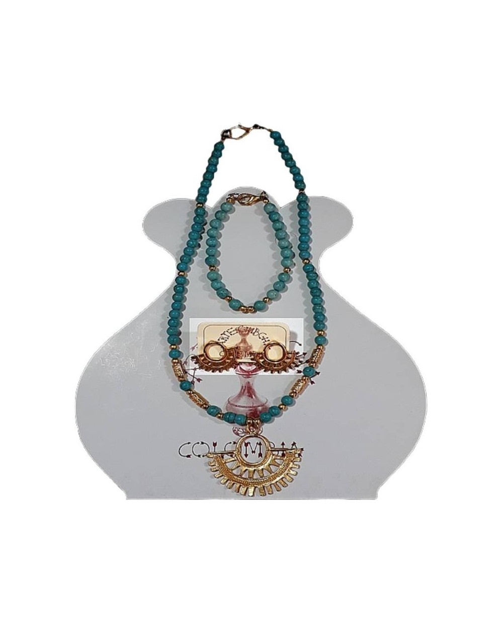 Set en piedra semipreciosa turquesa collar pulsera y areteturquoise semiprecious stone set necklace bracelet and earring