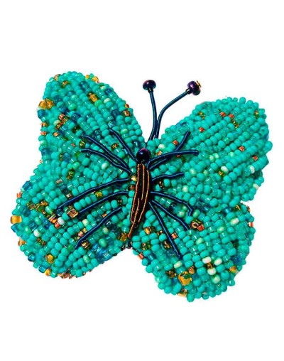Broche mariposa turquesa bordado a mano
