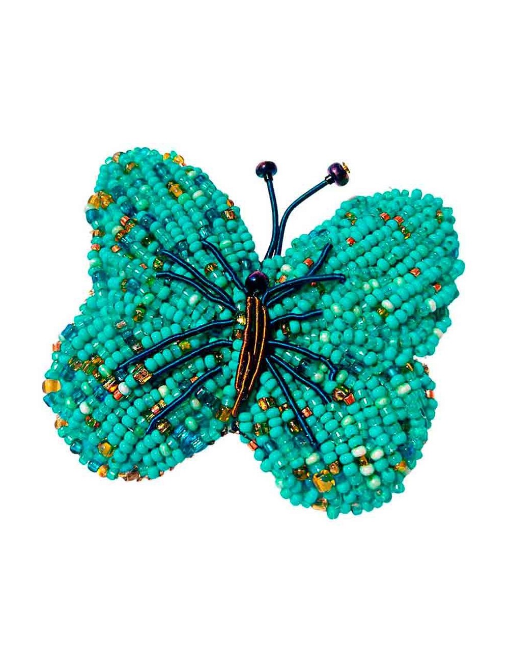 Broche mariposa turquesa bordado a mano