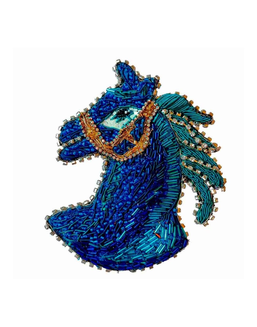 Broche azul rey para mujer inspirado en el caballo