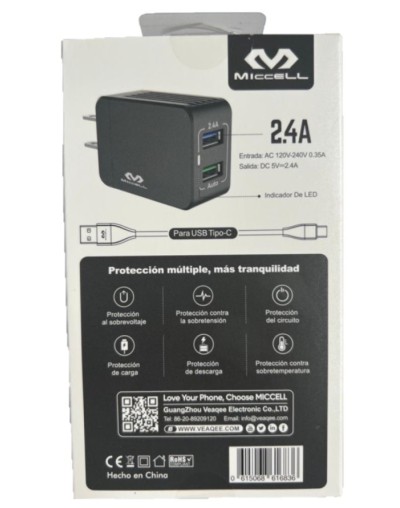 Cargador celular 2usb rápido