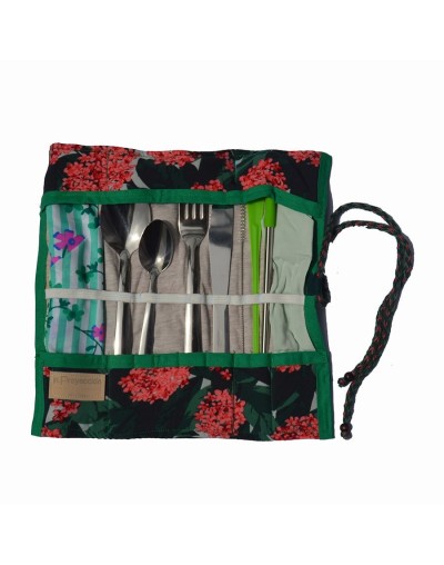 Kit de cubiertos acero flores verde