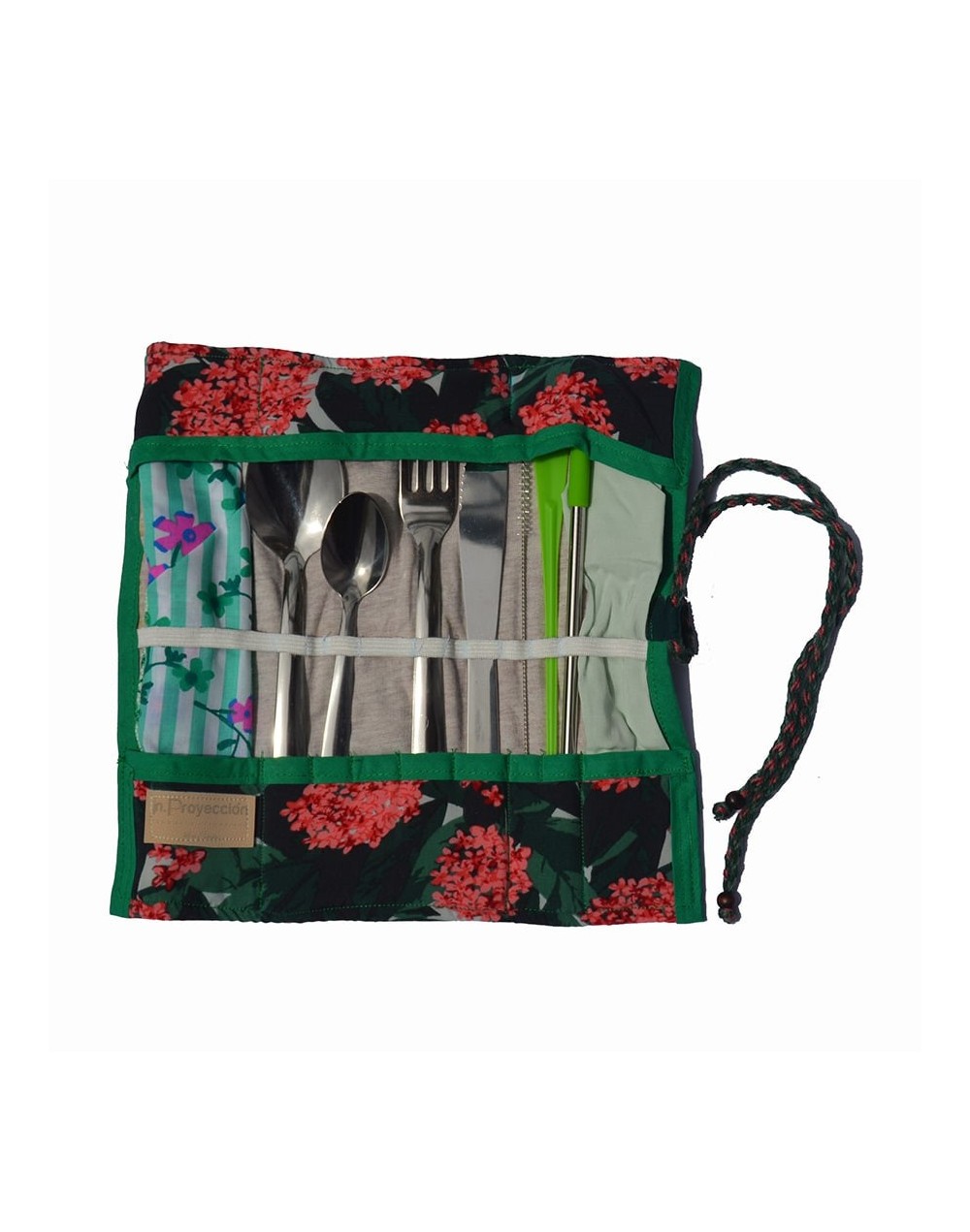 Kit de cubiertos acero flores verde