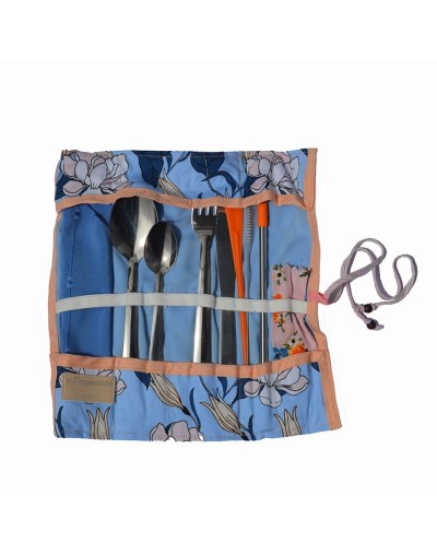 Kit de cubiertos acero flores azul