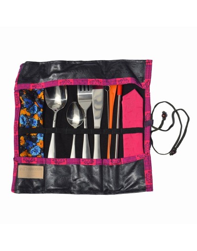 Kit de cubiertos acero azul metalizado