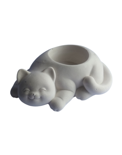 Gato en yeso para pintar y decorar portavelas