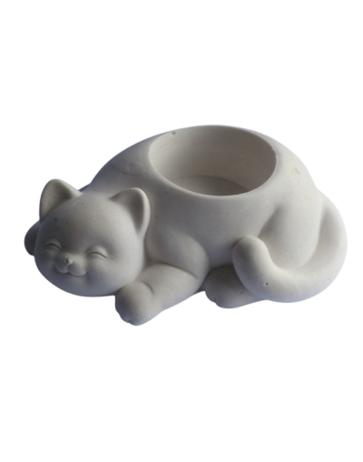 Gato en yeso para pintar y decorar portavelas