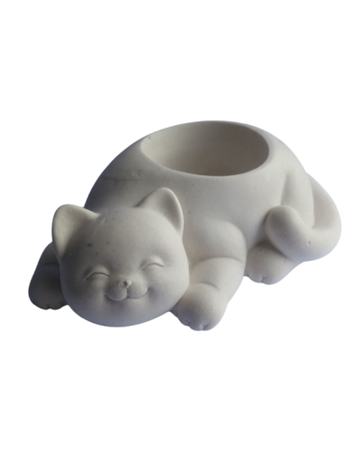 Gato en yeso para pintar y decorar portavelas