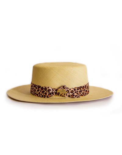 Sombrero Canotier broche leopardo Ana Martin