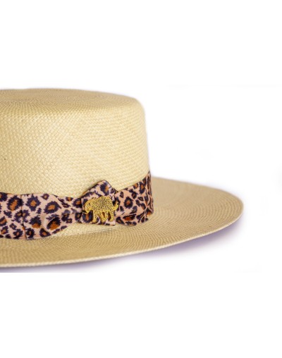 Sombrero Canotier broche leopardo Ana Martin