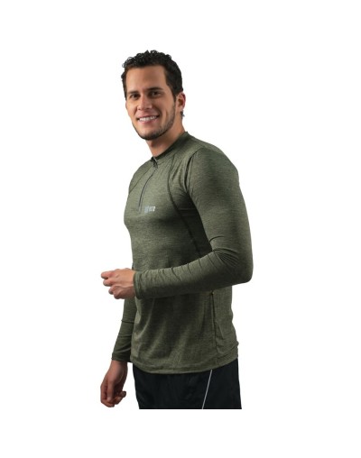 Camibuso de hombre deportivo tipo polo manga larga verde oliva