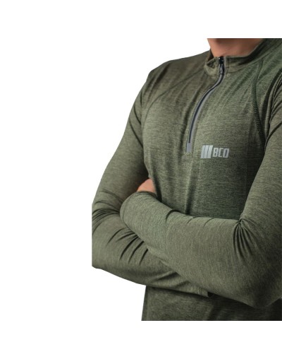 Camibuso de hombre deportivo tipo polo manga larga verde oliva