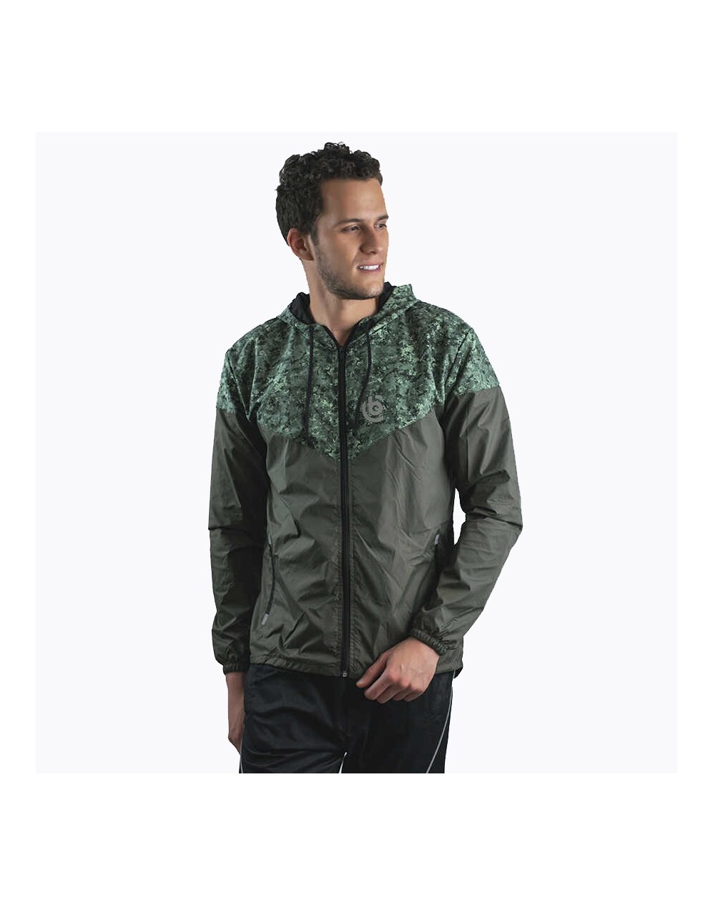 Chaqueta casual deportiva cortavientos sublimada verde oliva
