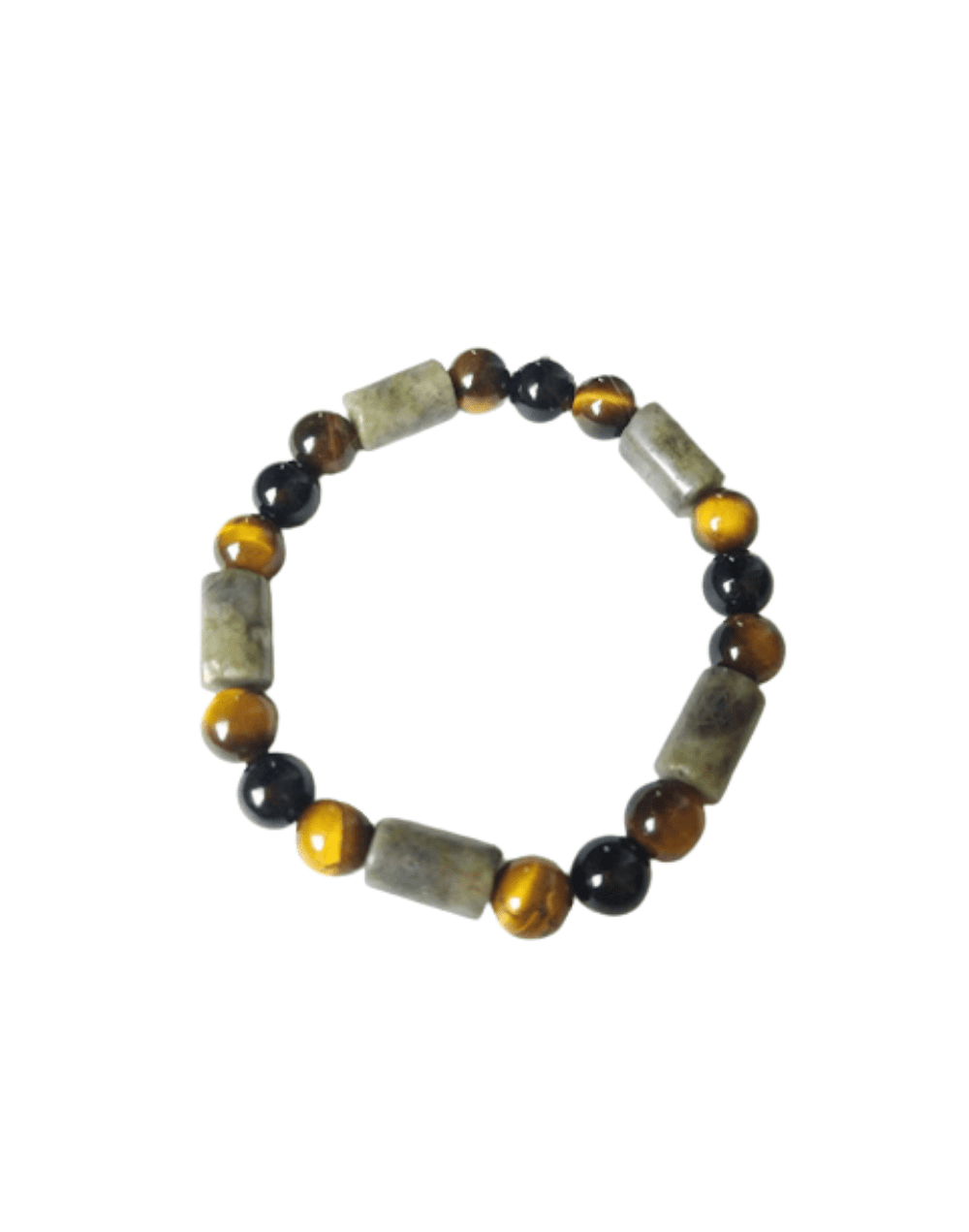 Labradorita con ojo de tigre y ónix en pulsera