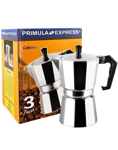 Cafetera Moka Primula Express Plateada 3 Tazas de espresso 130 ml