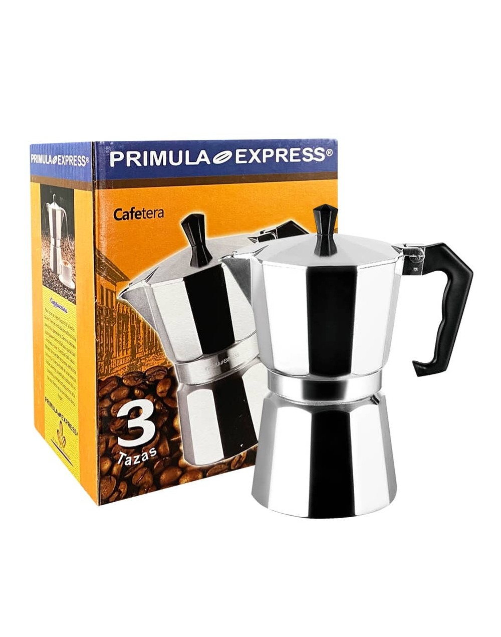 Cafetera Moka Primula Express Plateada 3 Tazas de espresso 130 ml