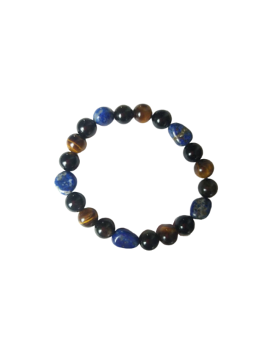 Pulsera lapislázuli ojo de tigre y obsidiana dorada