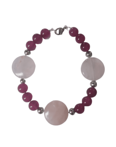 Cuarzo rosa y ágata fucsia en pulsera