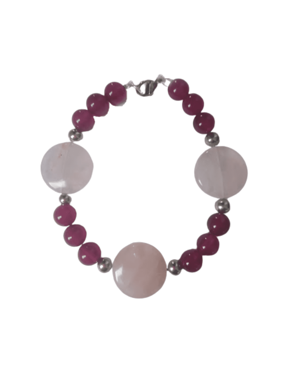 Cuarzo rosa y ágata fucsia en pulsera
