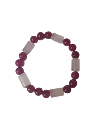 Cuarzo rosa y ágata fucsia en pulsera