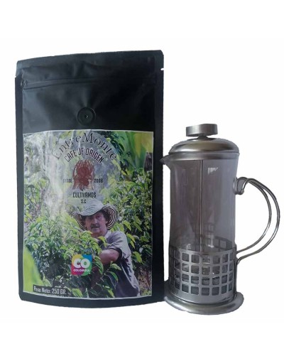 Combo de 12 250 gramos libra de entremonte café de origen y prensa francesa 350 ml