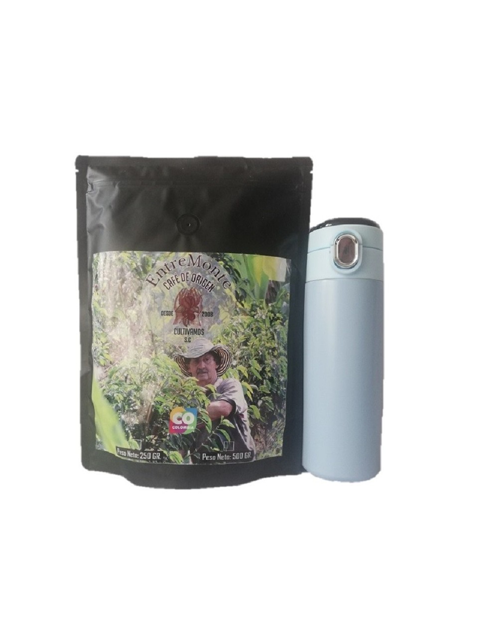 Combo de libra 500 gramos de entremonte café de origen y termo