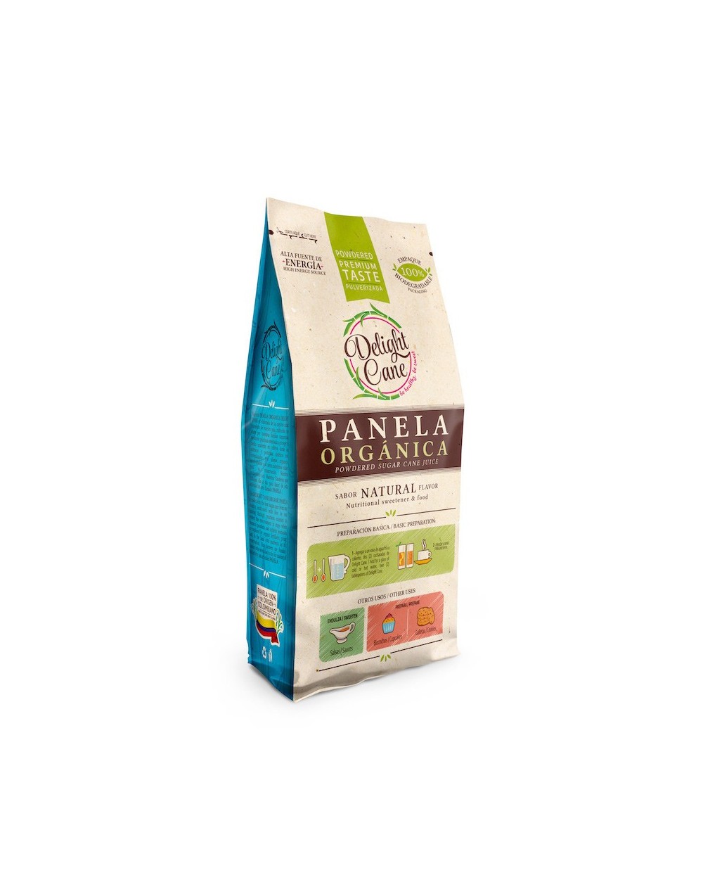 Panela orgánica pulverizada bolsa biodegradable x 1000g