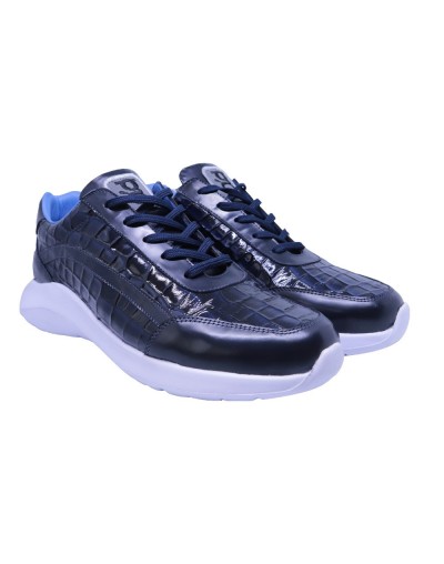Tenis De Cuero Grabado Azul