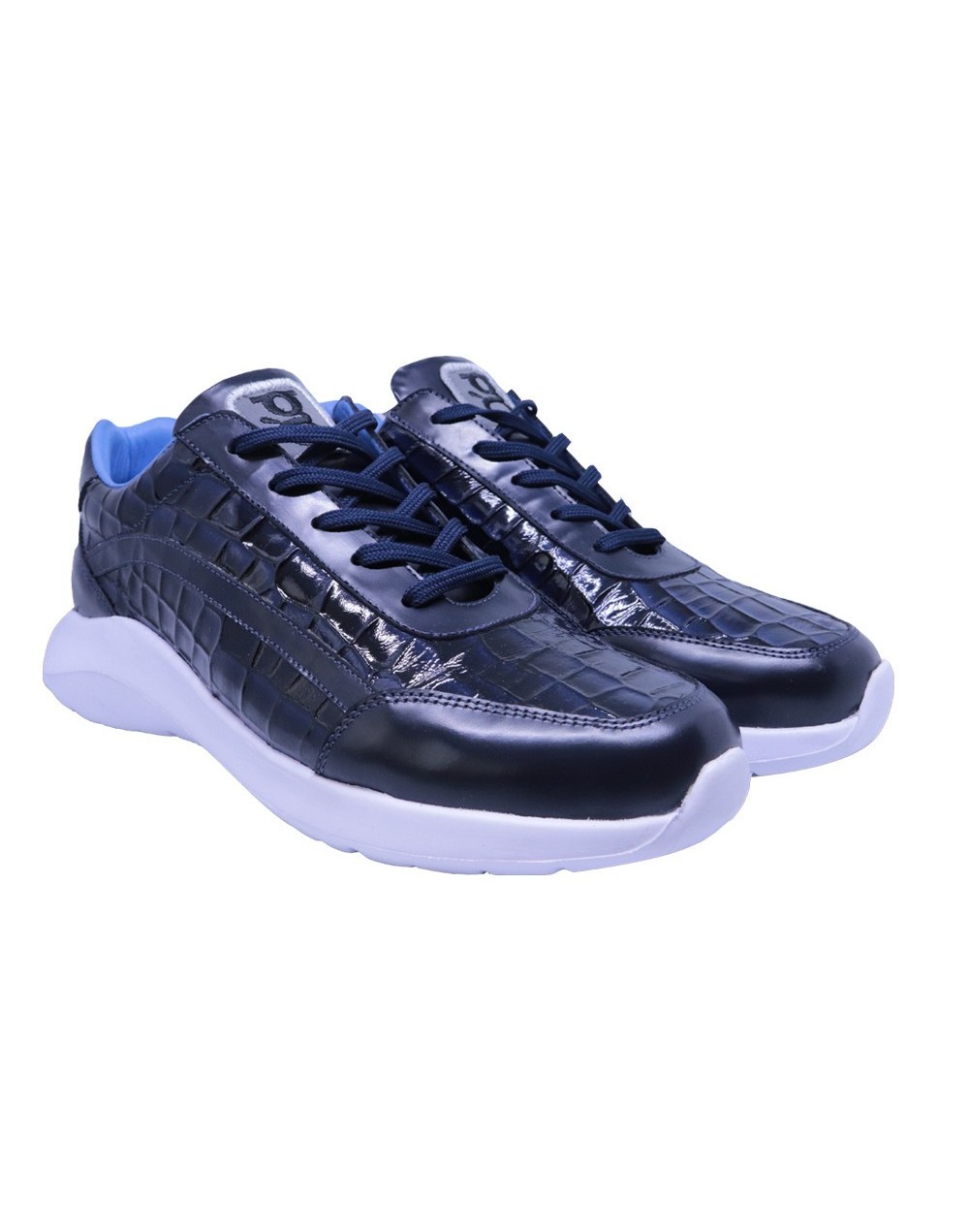Tenis De Cuero Grabado Azul